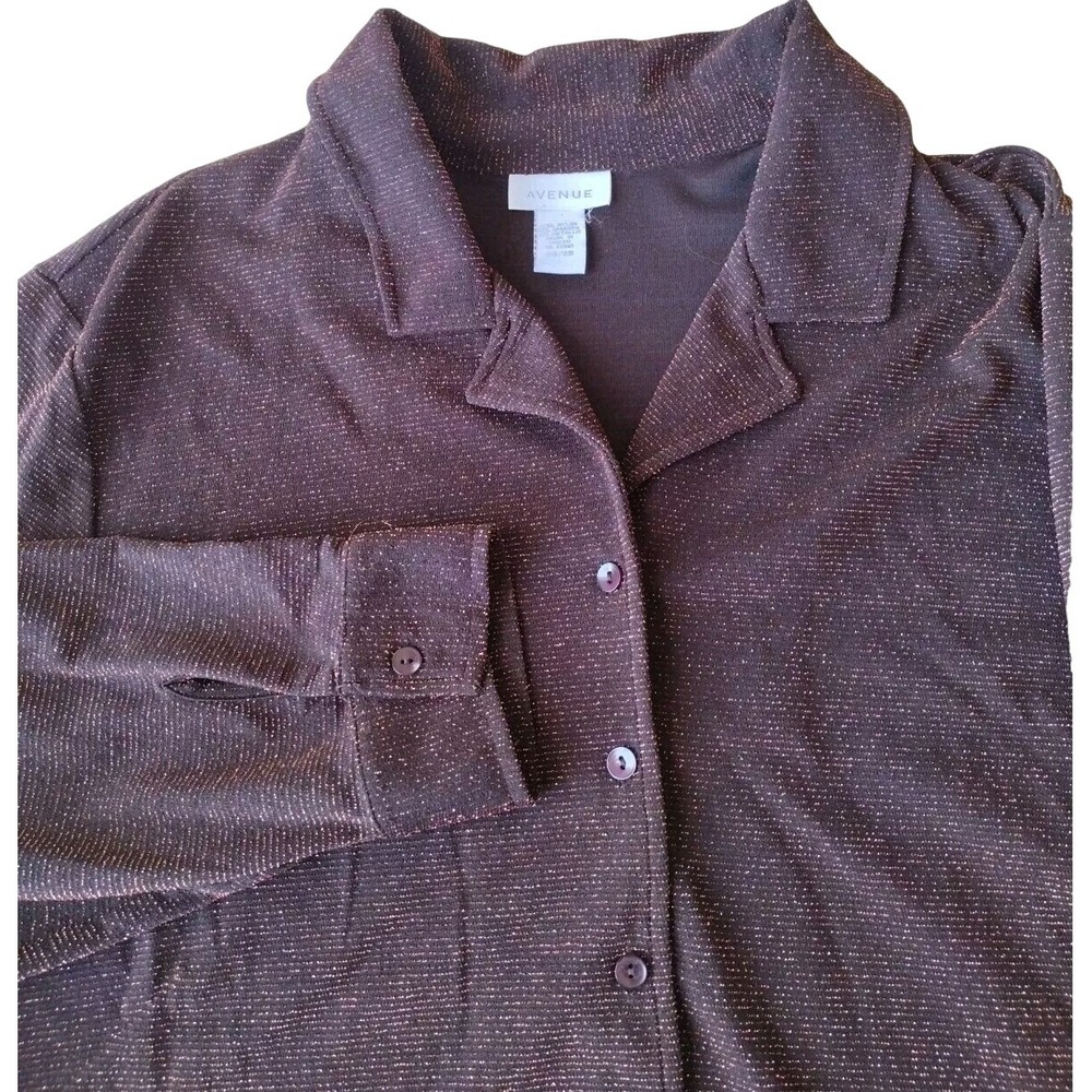 Avenue Button Up Shirt Women 26/28 Metallic‎ Gold Bronze Shimmer Tunic Party